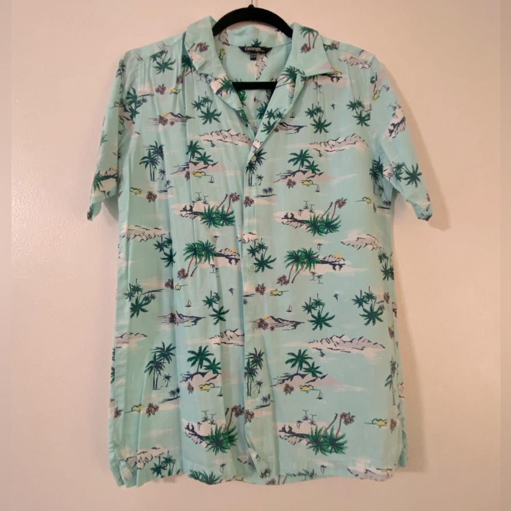 Blue Tropical Button Up